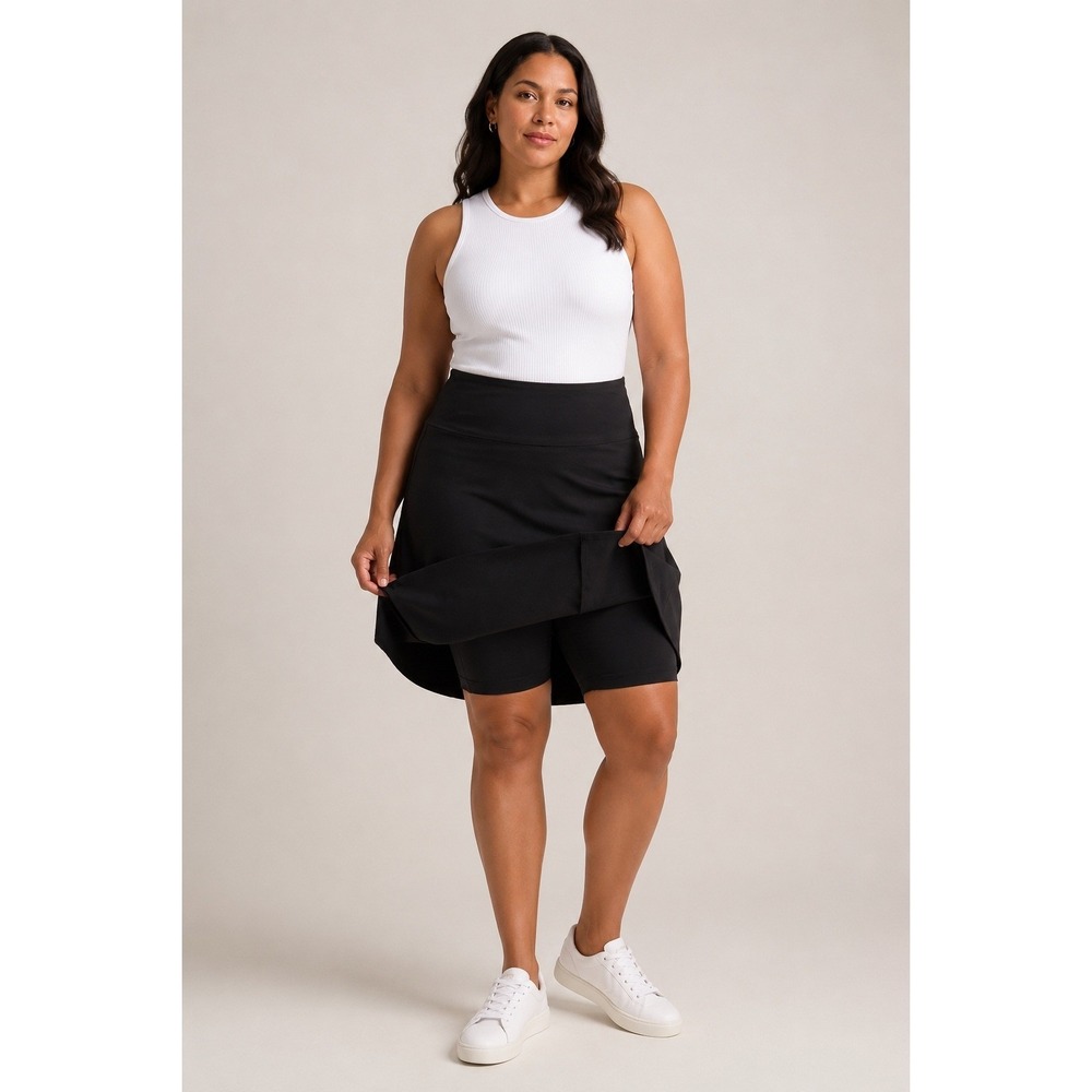 BETABRAND Ponte Knit Skort L A-Line Active Travel Workwear Minimalist Black